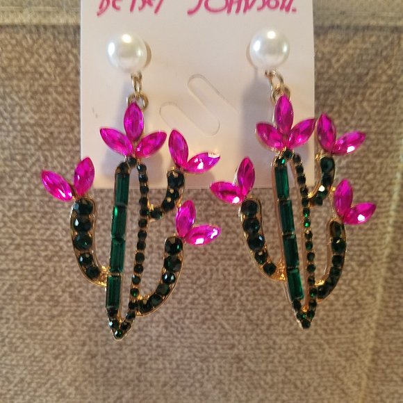 Betsey Johnson Rhinestone Cactus Earrings - NWT - Picture 2 of 4
